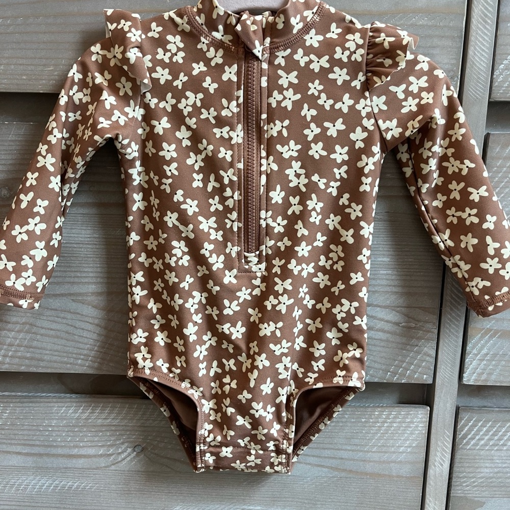 Brown Floral Long Sleeve Baby Bodysuit